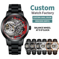 Montre squelette OEM avec roue d'équilibrage à 9 heures, en acier inoxydable 316L, logo personnalisé, montre-bracelet mécanique automatique pour homme, fabricant