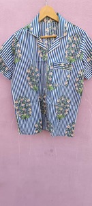 Conjunto de Pijama de Algodón a Rayas Hecho a Mano para Mujer, Estampado Floral, Manga Corta y Pantalones Cortos, Ropa de Dormir, Conjunto de Pijama, Regalo de Navidad - Product Image 6