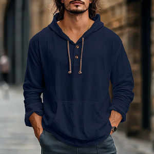 Sweat-shirt à capuche pour homme personnalisé, couleur unie, printemps-automne, de haute qualité, léger, décontracté, manches longues - Product Image 4