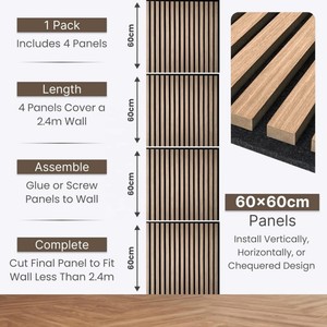 Panel Acústico Moderno de Listones con Chapa de Madera, 2400*600mm, Paneles Acústicos de Gran Tamaño para Absorción de Sonido, para Sala de Estar, Fondo de TV - Product Image 3