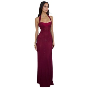 Nuovo Arrivo Estivo: <span class=keywords><strong>Abito</strong></span> <span class=keywords><strong>Lungo</strong></span> Elegante e Sexy in Stile Europeo-Americano, con <span class=keywords><strong>Scollo</strong></span> all'Americana, Vita Alta, Stampa Floreale e Schiena Scoperta in Poliestere e Spandex - Product Image 5