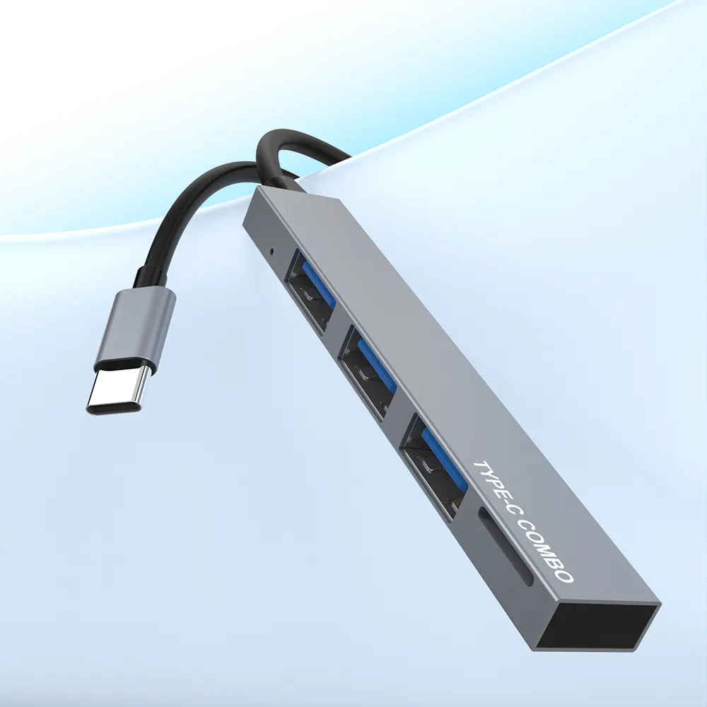 Rocketek High Speed Aluminum USB C To USB Hub 4 Ports With Camera Card Reader