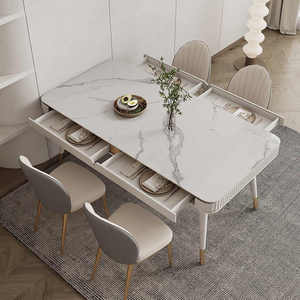 Ensemble de salle à manger moderne, meubles de maison, table à manger en pierre frittée avec plateau en marbre - Product Image 3