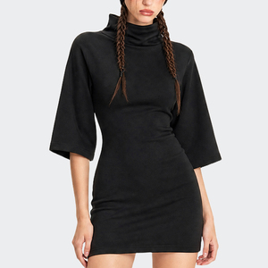 Robe mini moulante Y2K pour femme, col roulé effet bouffant, manches mi-longues évasées, coupe ajustée, style streetwear, soirée, club - Product Image 4