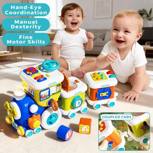 Tren Musical <span class=keywords><strong>Montessori</strong></span>, <span class=keywords><strong>Cubo</strong></span> <span class=keywords><strong>de</strong></span> Actividades 8 en 1 con Luz y Sonido, Juguete Educativo Multifuncional para Niños Pequeños - Product Image 2