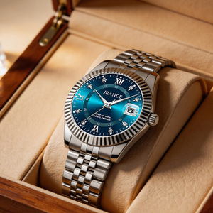 Reloj de cuarzo para hombre Jrande, esfera azul, banda de acero dorado, resistente al agua hasta 30 m, cierre desplegable analógico H9872G G - Product Image 3