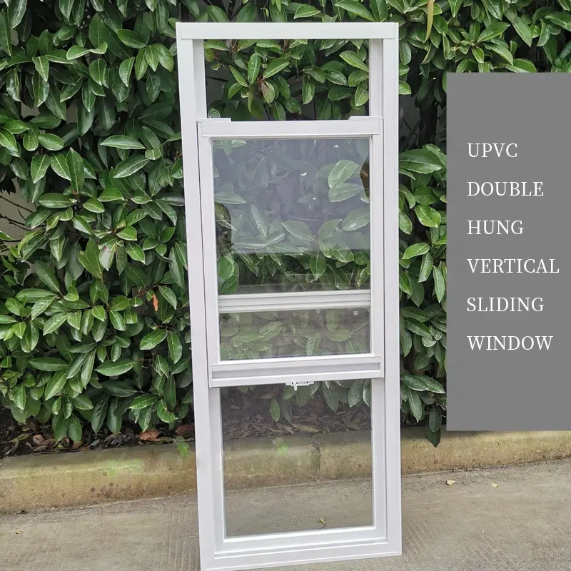 النمط الأمريكي واحدة معلقة الزجاج الشفاف Upvc نافذة عمودية منزلقة ويندوز