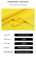 Tissu tricoté en rayonne et élasthanne, côtelé français épais 310 GSM, en stock usine, pour vêtements et tenues