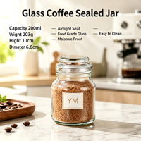 Stoples Penyimpanan Kopi, Rempah-rempah, Susu & Minyak Zaitun Kaca Transparan 200ml Kedap Udara, Food Grade, dengan Tutup Aluminium dan Logo Kustom