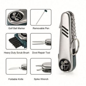 Custom LOGO 7 in 1 Durable Stainless Steel Knife Pen Keychain Golf Club <b>Cleaner</b> Brush Ball Maker Divot Repair Tool - Product Image 3