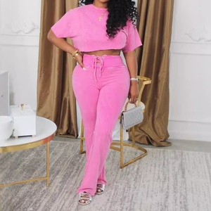 ชุดลำลองผู้หญิง 2 ชิ้น ลายมัดย้อม คอกลม แขนสั้น กางเกงผูกเอว แฟชั่น - Product Image 2