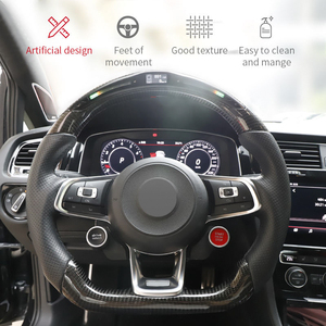 เหมาะสำหรับพวงมาลัยรถยนต์ <span class=keywords><strong>Volkswagen</strong></span> ปี 2012-2019 รุ่น Golf R-Line GTI GTS GLI Mk7 Mk6 GTD GTE <span class=keywords><strong>Jetta</strong></span> Passat Cc พร้อมไฟ LED คาร์บอนไฟเบอร์สำหรับรถแข่ง - Product Image 2