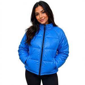Chaqueta de invierno para mujer, a prueba de viento, acolchada, con cuello alto, elegante, cálida, aislante, informal, para exteriores, azul - Product Image 1