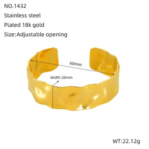 <b>Titanium</b> Steel 18K Gold Bracelet, Exaggerated <b>Hammered</b> Pattern C-shaped Open Stainless Steel Bracelet for Women Fashion Jewelry - Product Image 6