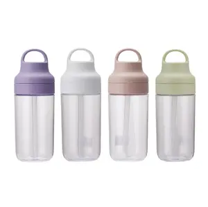Double wall plastic clear water bottle with lid and straw to go bottle easy to carry