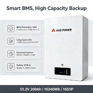 51.2V 200Ah LiFePO4 <b>Battery</b> 10240Wh Energy Storage <b>Battery</b> 100A BMS 16S1P IP20 for Home Solar System - Product Image 4
