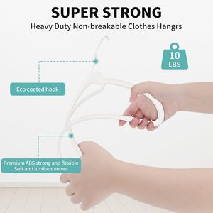 Heavy Duty <b>Plastic</b> Velvet Hangers for Clothes Flocking Non-slip Space Saving Wardrobe Use Single Tier - Product Image 5