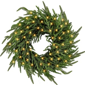 Artificial Christmas <strong>Wreath</strong> for Front <strong>Door</strong> LED Norfolk Pine Realistic Greenery Holiday Home Decoration Valentine's Day <strong>Easter</strong> - Product Image 1