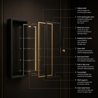 Maßgefertigte Wandmontierte LED-Schmuckvitrine Schwarz-Gold Glasvitrine für Juweliergeschäfte