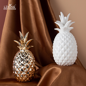 قطع ديكور منزلية من السيراميك على شكل أناناس مطلية بالذهب على الطراز الاسكندنافي، تحف فنية وزخارف منزلية للمكتب - Product Image 2