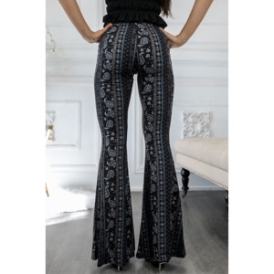 กางเกงลำลองพิมพ์ลาย Paisley สีน้ำเงิน TD กางเกงระบายอากาศได้พร้อมกางเกงฮาเร็มเอวยางยืดทรงตรงขนาด XL - Product Image 2