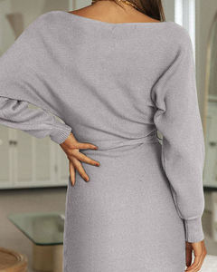 Prix usine Boutique tricots femmes épaule froide tricoté robe moulante avec ceinture élégante rencontre Shopping belle robe pull - Product Image 6