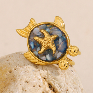 Joyería <span class=keywords><strong>de</strong></span> verano Dreamshow, anillos <span class=keywords><strong>de</strong></span> moda <span class=keywords><strong>de</strong></span> concha esmaltada, estrella <span class=keywords><strong>de</strong></span> mar, <span class=keywords><strong>Tortuga</strong></span>, joyería chapada en oro, anillos <span class=keywords><strong>de</strong></span> acero inoxidable - Product Image 4