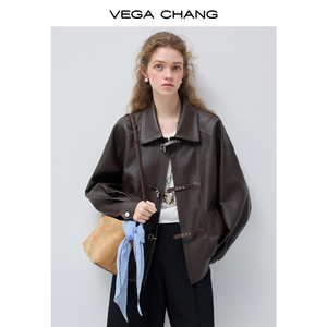 VEGA CHANG 2026 Nuova Collezione Giacca Marrone Scuro Oversize Stile Retrò con Risvolto per Donna, Abbigliamento Primaverile - Product Image 2