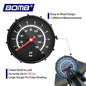 Pompe à pied pour vélo en acier BOMB 160 PSI avec valves Presta/Schrader et manomètre - Product Image 2