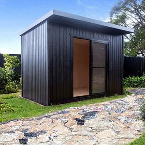 Abri de jardin minimaliste noir avec porte coulissante en verre, structure en aluminium, unité de rangement extérieure - Product Image 1
