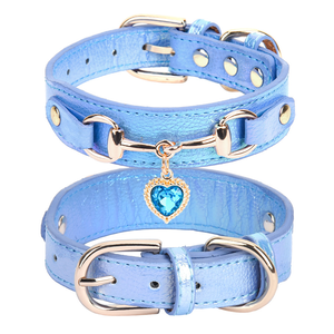 Neue Produktideen Auf Lager Bequemes Leder Glänzendes Strass-Haustier halsband, herzförmiges Zubehör Haustier halsband Hunde halsband - Product Image 6