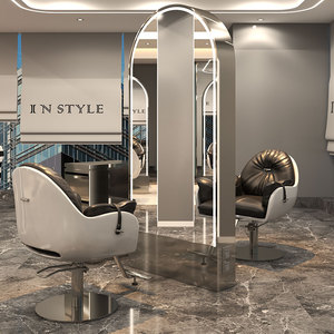 Miroir de Salon Moderne Double Face avec Éclairage LED, Meuble de Salon de Coiffure de Luxe à Cadre Doré, Poste de Barbier Arqué - Product Image 5