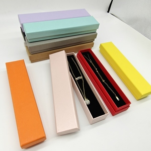 Hot Sale YMT01 Custom Logo Cardboard Paper Lid and Base Jewelry <strong>Gift</strong> <strong>Box</strong> for Necklace <strong>Long</strong> Chain <strong>Box</strong> With Floking Foam Insert - Product Image 1