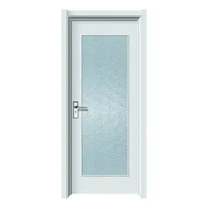 Chinese Manufacturer Made White Primer Wood Door Double Spray Paint House Interior Use PVC Wooden Door With Glass