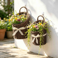 Panier mural rustique en osier fait main, panier de rangement suspendu en rotin pour la décoration de la maison et du jardin de style ferme