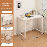 Table pliante simple en métal, table d'étude pliable mobile pour chambre à coucher, bureau d'écriture avec panneau en bois, style panneau en bois avec roulettes