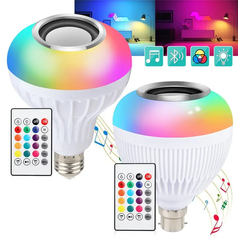 Lâmpada led colorida de música rgb bt e27, luz inteligente sem fio com controle remoto