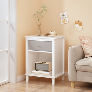 Mesita de noche de madera con un cajón y un estante, color gris, para niños y adultos - Product Image 3