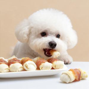 Jouet à mâcher pour chien, friandises pour chien, poulet et os noués de 7 cm, friandises pour chien, os à mâcher dentaire pour animaux de compagnie, saveur de poulet, forme d'os, nourriture d'entraînement - Product Image 1