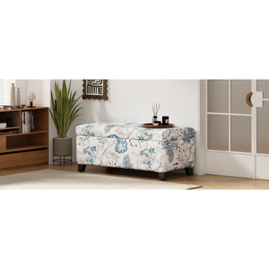 Floral Patterned <b>Storage</b> Ottoman Soft Close Hinges Multi Functional Footrest <b>Seat</b> Living Room Pouf - Product Image 6