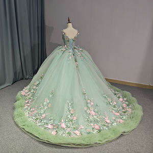 Jancember 1229 Mode col en v appliqué fleur vert Quinceanera robes formelles robes - Product Image 5