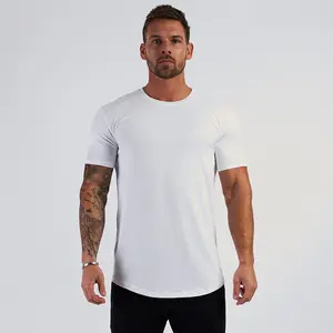 قميص 2023 الجديد للرجال مصنوع من القطن بنسبة 95% والإيلاستين بنسبة 5% قميص بأسلوب خيطي طويل ينحني بأطراف طويلة ويتيمز بعضلات قميص للصالات الرياضية