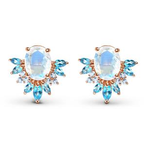 925 Silver Rose Gold Plated Moonstone <b>Stud</b> Earrings Oval Shape Claw Setting Women's Classic Everyday Wear Jewelry - Product Image 1