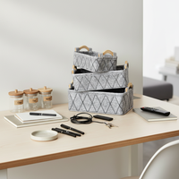 Ensemble de 3 paniers de rangement rectangulaires écologiques avec poignée en bois, en feutre 3MM, pour organiser les jouets et autres objets pour la maison