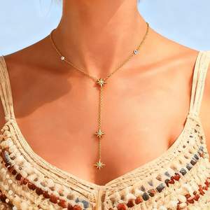 Collar con Colgante de Geometría Estelar, Chapado en Oro de 18k, Engaste Pavé, Cadena en Forma de Y, Joyería de Moda para Fiestas - Product Image 1