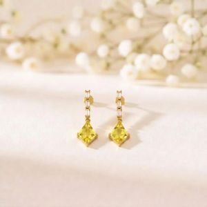 Natural Lemon Quartz Faceted Kite Shape <b>Earrings</b> with Cubic Zirconia <b>Stud</b> Drop Design in 925 Sterling <b>Silver</b> Handmade Minimalist - Product Image 1