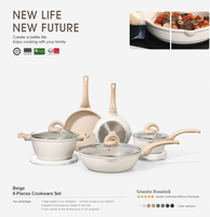 Boreine Lot de 8 poêles et casseroles antiadhésives à base d'induction en aluminium moulé sous pression pour la maison et la cuisine