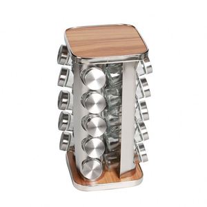 Wooden <b>Top</b> Square Rotating Spice Rack Organizer for Countertop - Product Image 4