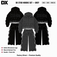 Ensemble sweat à capuche gris personnalisé style gothique avec strass et motif épine de vigne et pantalon de survêtement large en molleton 480 g/m² pour fabricants OEM ODM