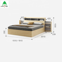 Lit Double en bois au design moderne, tiroirs de rangement, couvre-tête en tissu, lit en bois, collection